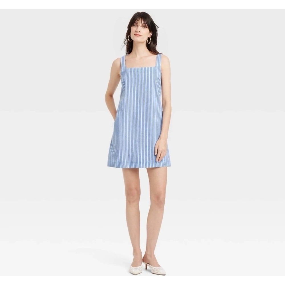 NWT A New‎ Day Stripe Linen Blend Beach Lagenlook Shift Mini Dress Sz 2X